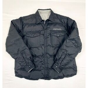 Vintage Harley Davidson Mens Reversible Down Puffer Jacket‎ Black Light Grey 2XL